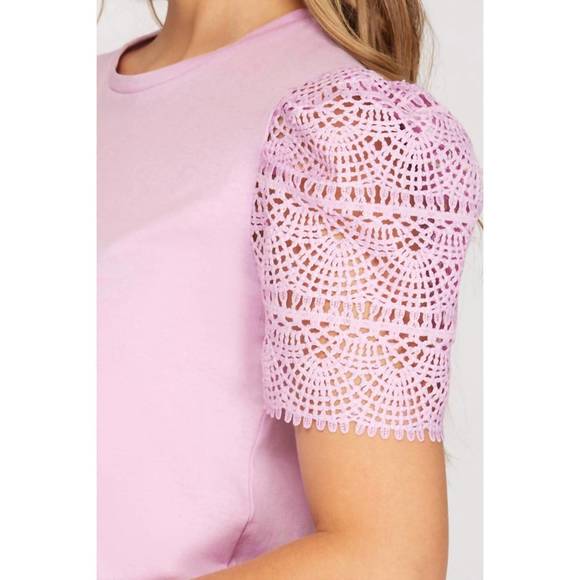 NEW SHE + SKY crochet sleeve top in lilac - Picture 3 of 3